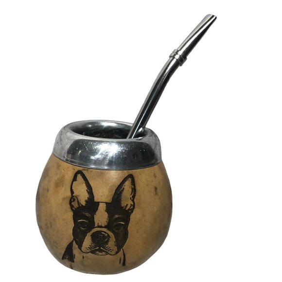 Yerba Mate Gourd Straw Stainless Cup KIT ARTISAN HANDMADE Dog - Picture 1 of 5